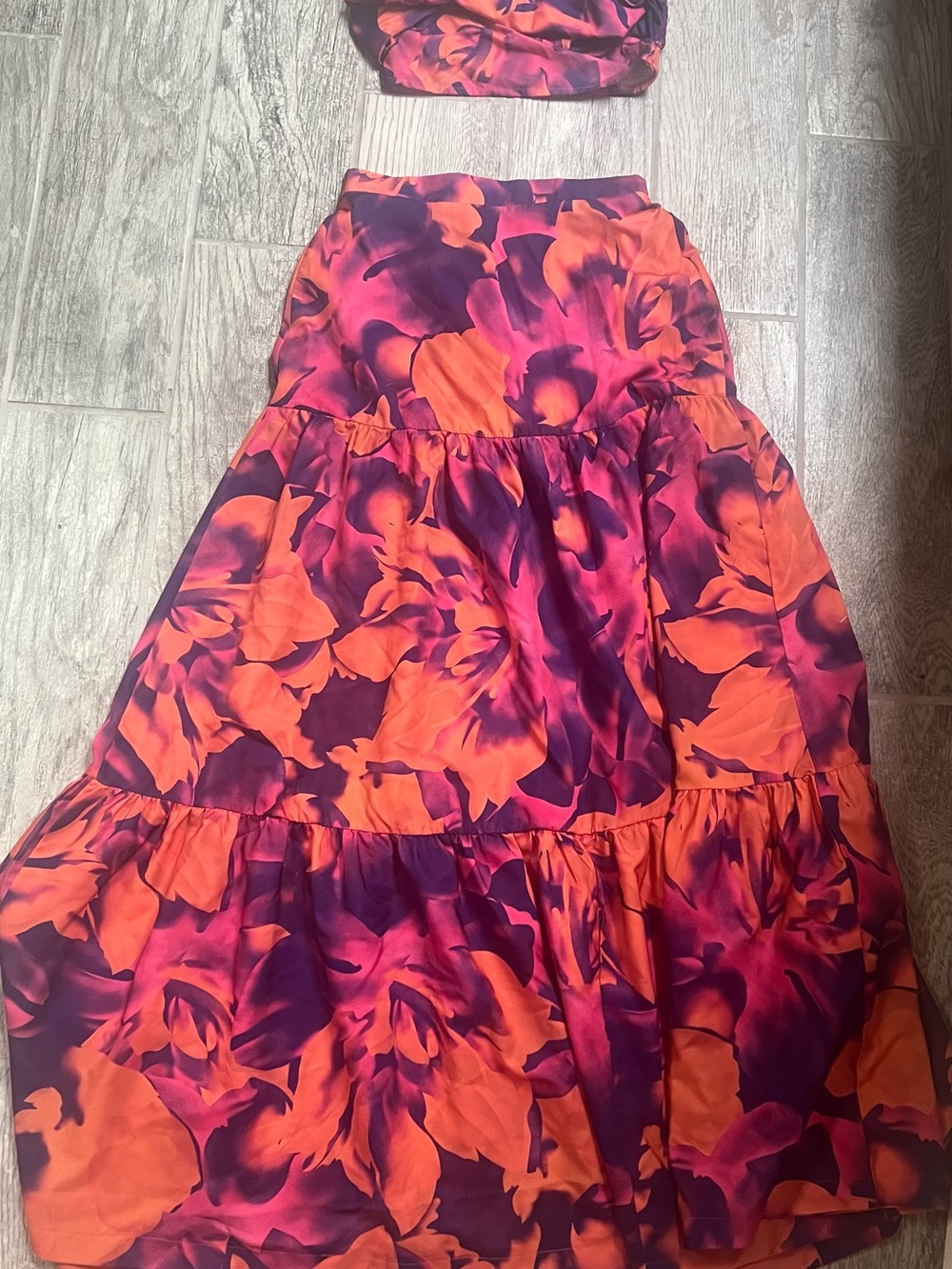 SHEIN Orange & Purple Floral Tiered Maxi Skirt